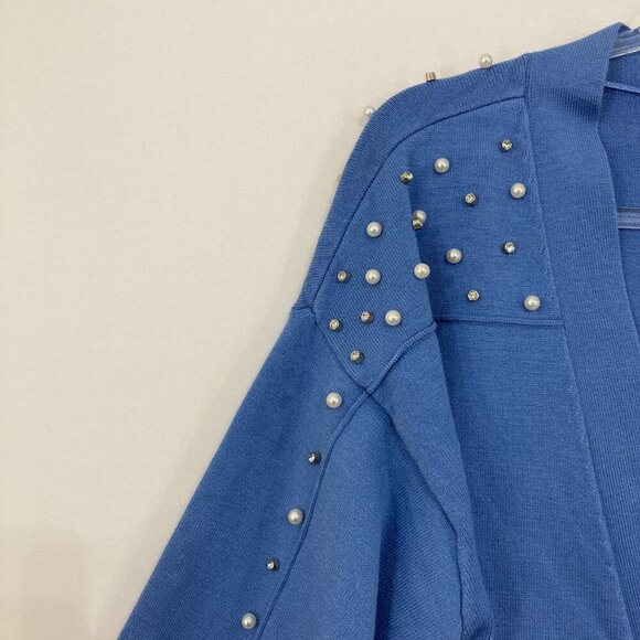 INC International Concepts size XL Blue Beaded Stretch Knit Button Cardigan - Picture 4 of 10